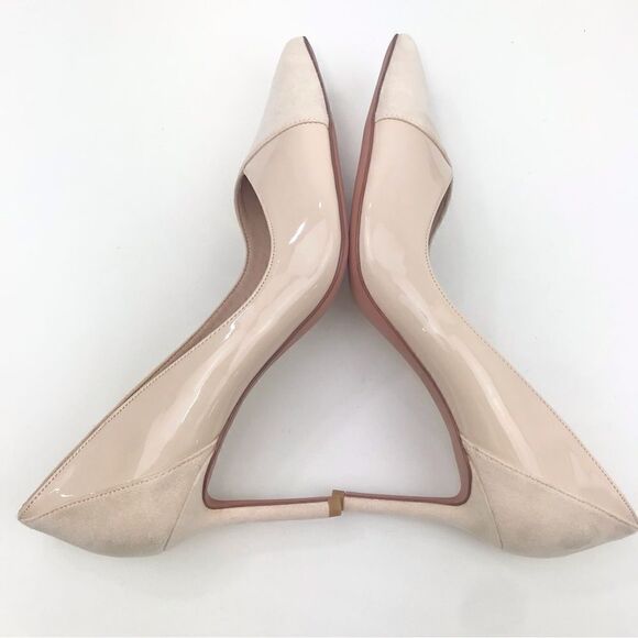 Coutgo Cream Patent Leather Faux Suede Pointed Toe Heels - Picture 4 of 11